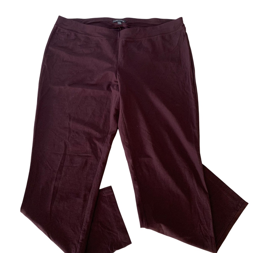 Eileen Fisher Womens Large Burgundy Plum Viscose Blend Straight Leg Pants 0313